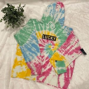 Lucky Brand Tie Dyed “Lucky” Hoodie Sweatshirt L. NWT
